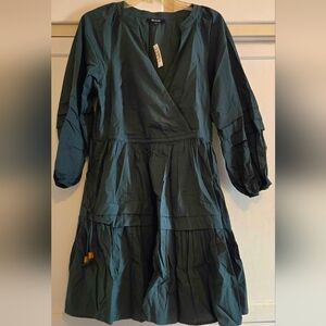 Madwell Cotton poplin wrap mini dress in dark palm